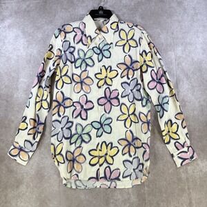 Equipment Blouse Medium Flax Silk Blend Floral Long Sleeve Watercolor Artsy Chic